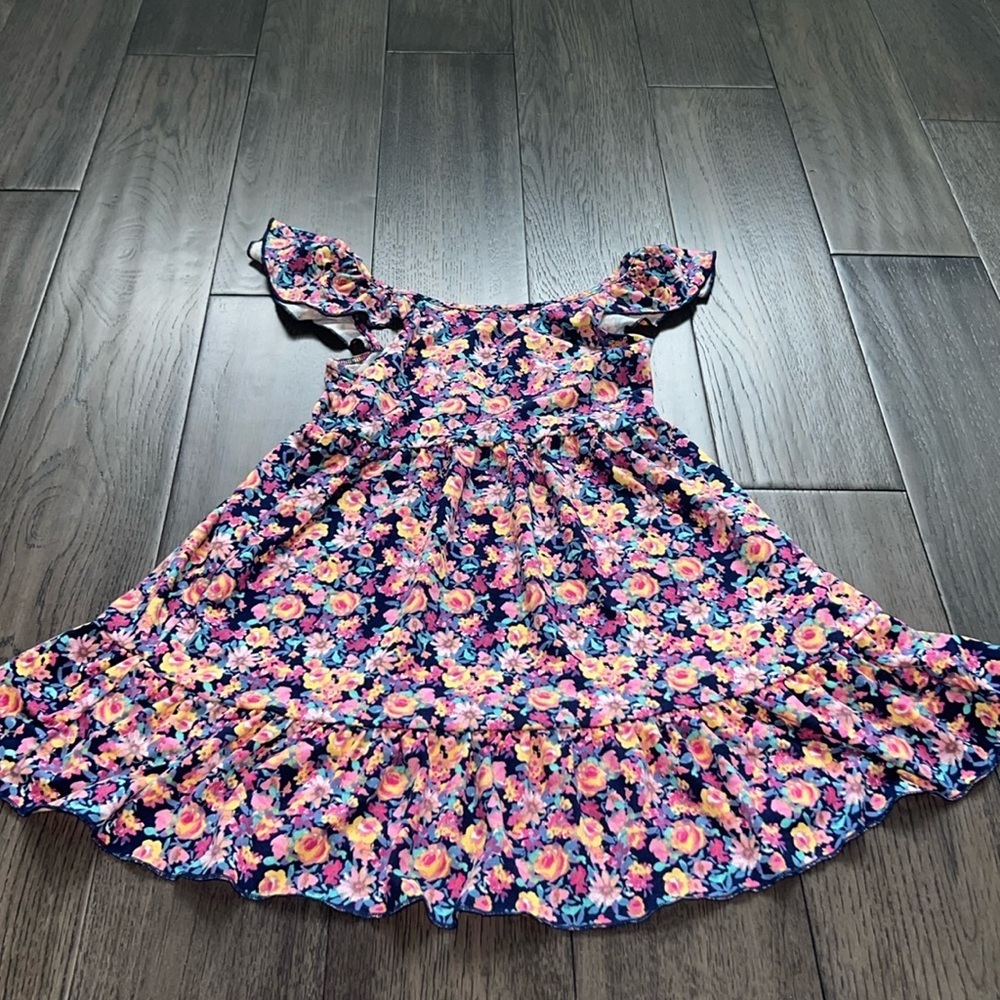 Toddler multicolor vibrant lightweight floral summer dress with ruffle sleeve